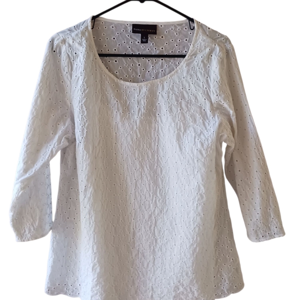 DANA BUCHMAN Cream Boxy 3/4 Sleeve Blouse